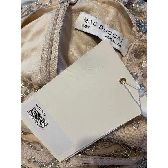 Mac Duggal Beaded Tea Length Dress Sheer Sleeves 10812 Porcelain Size 6 NWT - Picture 7 of 8